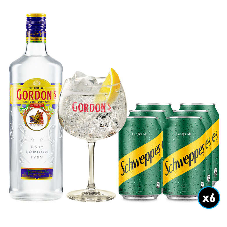PACK GORDONS SCHWEPPES Gin Gordons London Dry 750cc + 6x Bebida