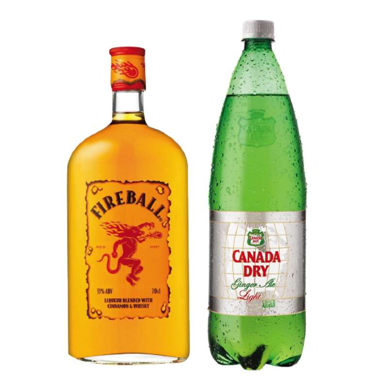Whiskey Fireball 750cc + Canada Dry Ginger Ale Light 1.5 Lts.