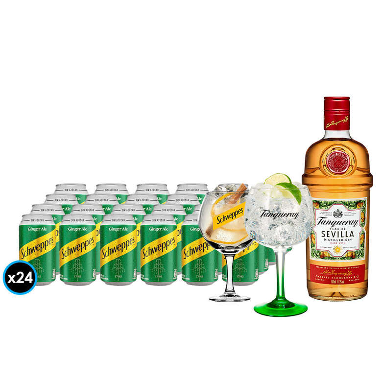 Gin Tanqueray Sevilla 700cc + 24x Bebida Schweppes Ginger Ale Sin