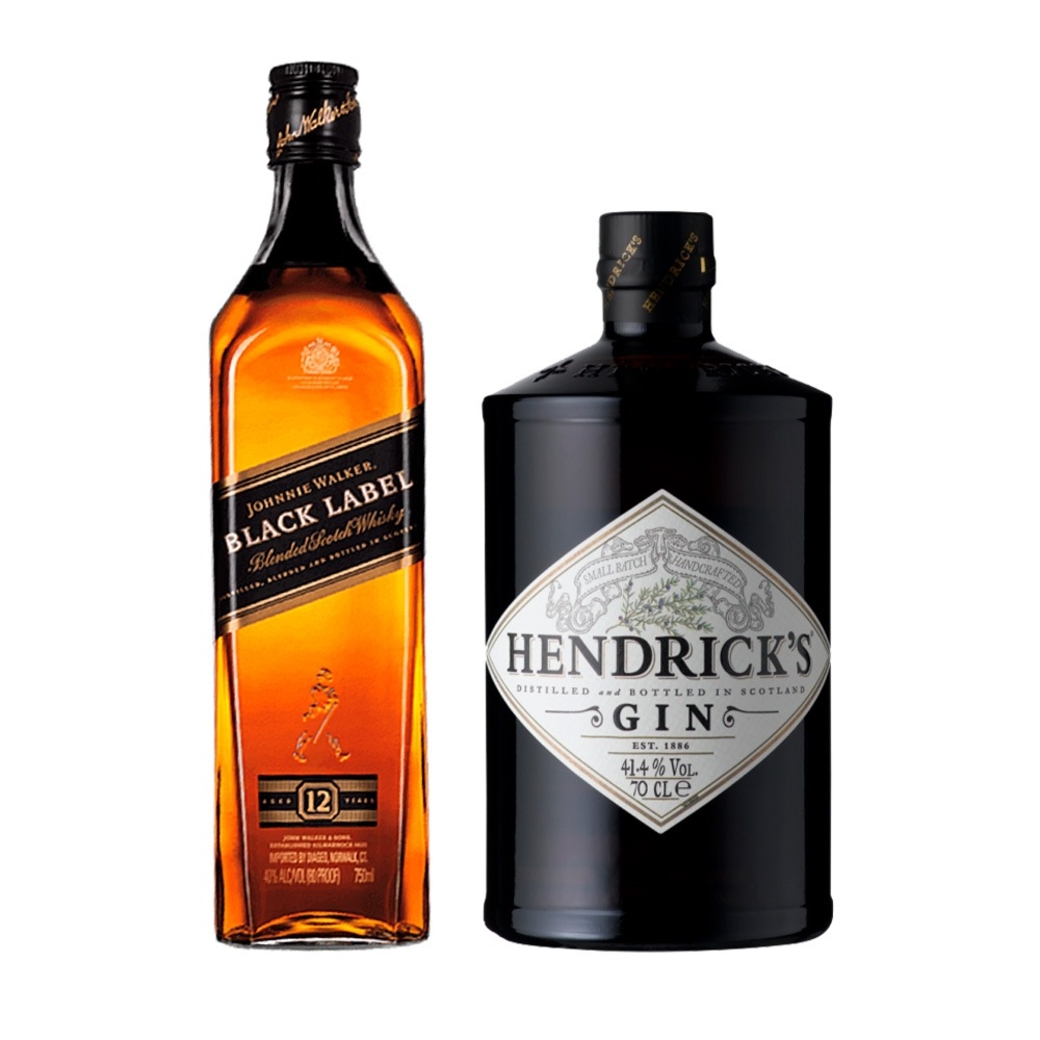 PACK HENDRICKS JOHNNIE: 1x Whisky Johnnie Walker Black Label 750cc 40º alc. + 1x Gin Hendricks 700cc 41,4º alc.