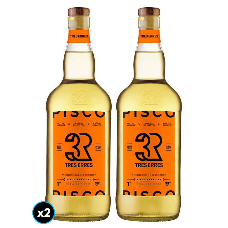 Booz.cl: Pack Tres Erres 35° N°2: 2x Pisco Tres Erres 1 Litro 35° alc.