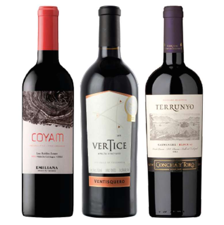 PACK VINOS PREMIUM Nº2: COYAM 750cc + Ventisquero Vertice 750cc + Terrunyo Carmenere 750cc
