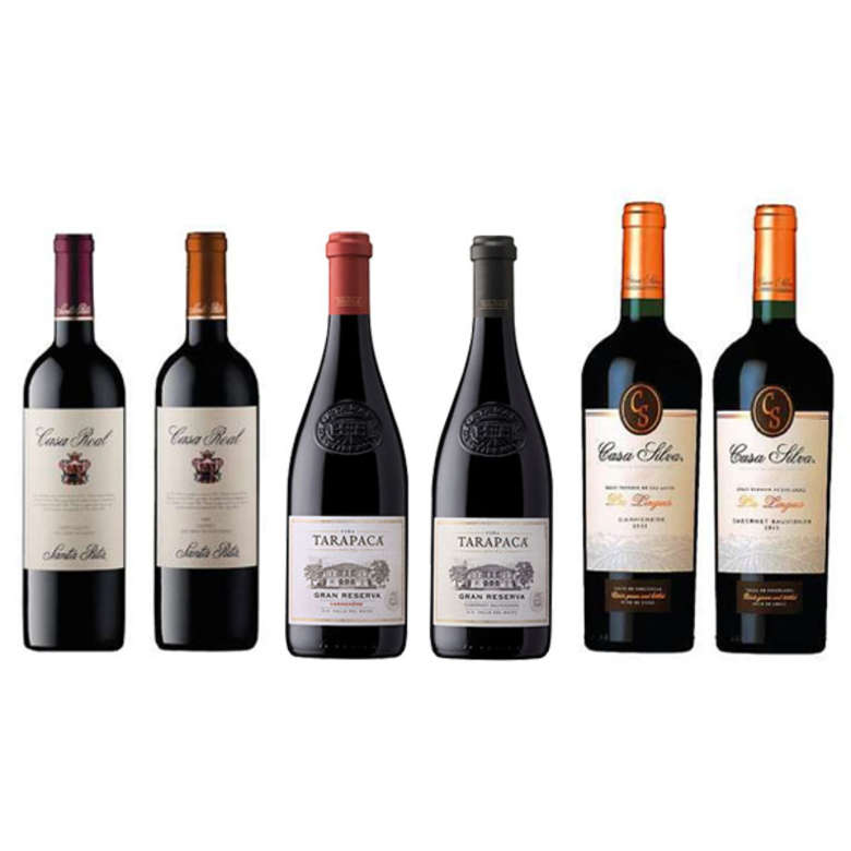 PACK VINOS GRAN RESERVA Nº9: Vinos Casa Real Carmenere y Cabernet + Vinos Tarapacá Gran Reserva Carmenere y Cabernet + Vinos Gran Terroir Casa Silva Carmenere y Cabernet