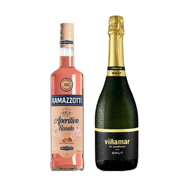 Pack Ramazzotti Viña Mar: Licor Aperitivo Ramazzotti Rosatto 700cc + Espumante Viña Mar Brut 750cc