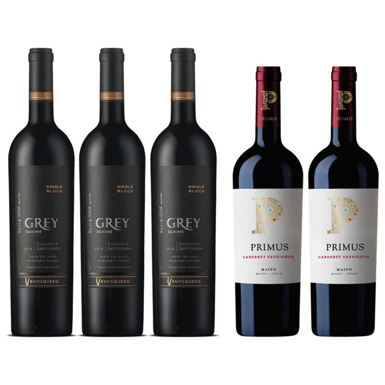 3x Ventisquero Grey Cabernet Sauvignon 750cc + 2x Vino Veramonte Cabernet Sauvignon Primus 750cc