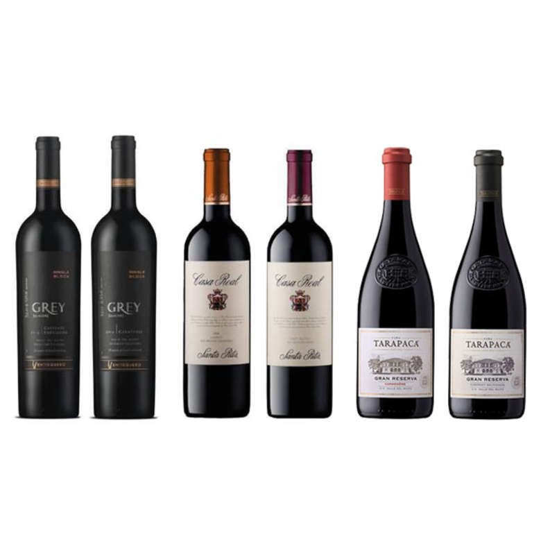 PACK VINOS GRAN RESERVA Nº8: Vino Ventisquero Grey Carmenere + Cabernet + Vinos Casa Real Carmenere + Cabernet + Vinos Tarapacá Gran Reserva Carmenere + Cabernet