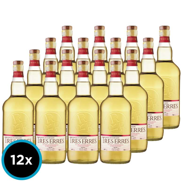 Booz.cl: CAJA TRES ERRES: 12x Pisco Tres Erres 700cc 35º alc.